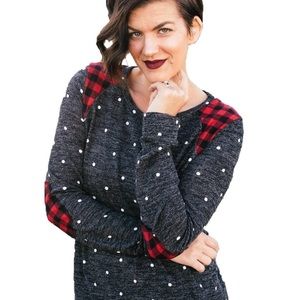 Polka Dot and Buffalo Plaid Long Sleeve Shirt